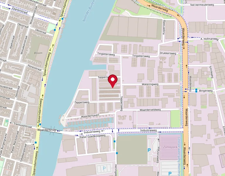 Kaart met de locatie van Loodgietersbedrijf Waalewijn aan de Tappersweg 59 in Haarlem